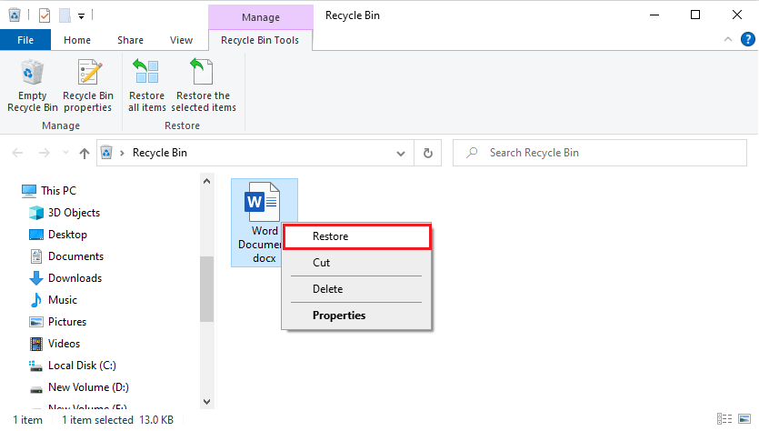 Recycle Bin - Windows 10