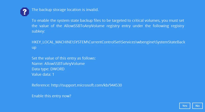 Windows system backup set step