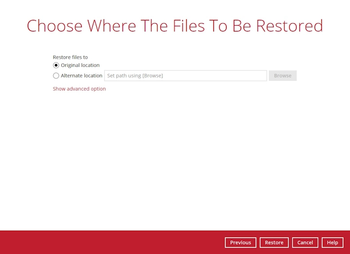 Choosing where the files are restored to