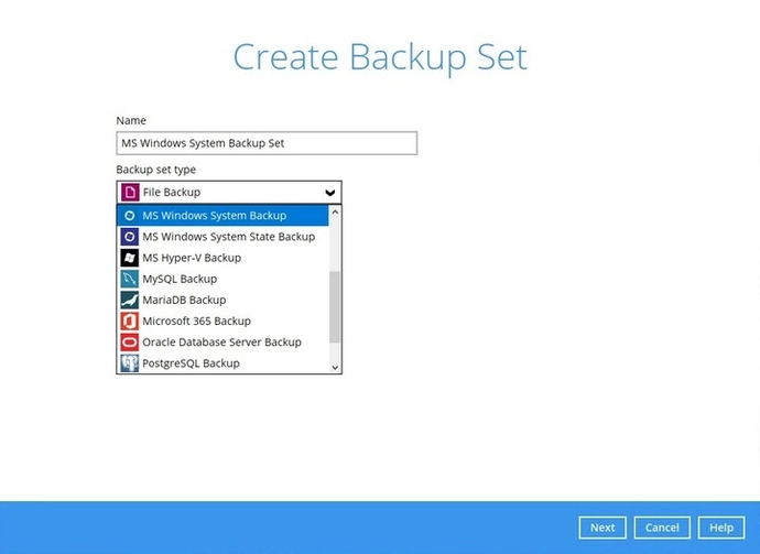 Windows system backup set step