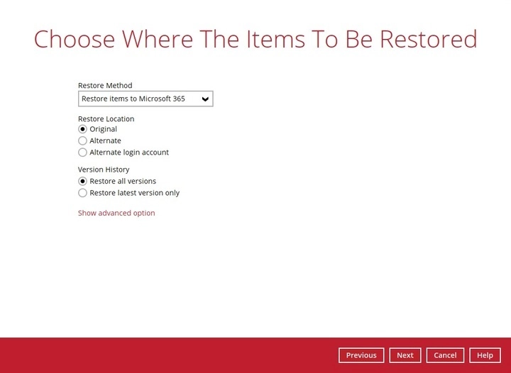 Choosing the restore location