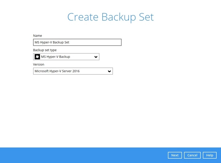 Hyper-V backup set step