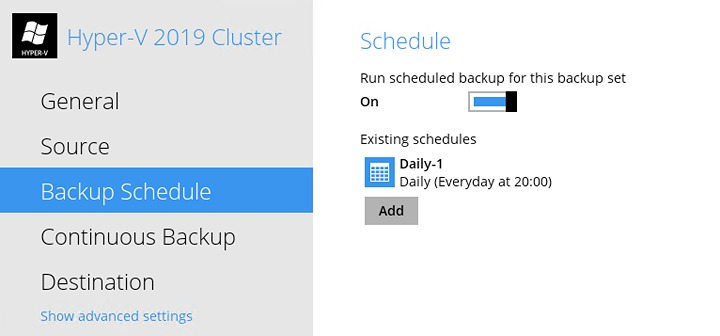 Enabling the backup schedule on the second cluster node