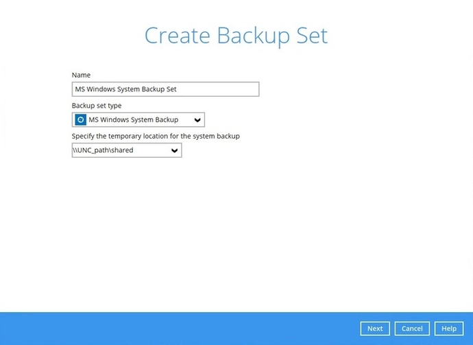 Windows system backup set step