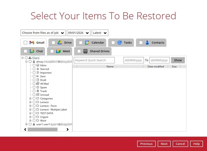Choosing the restore location