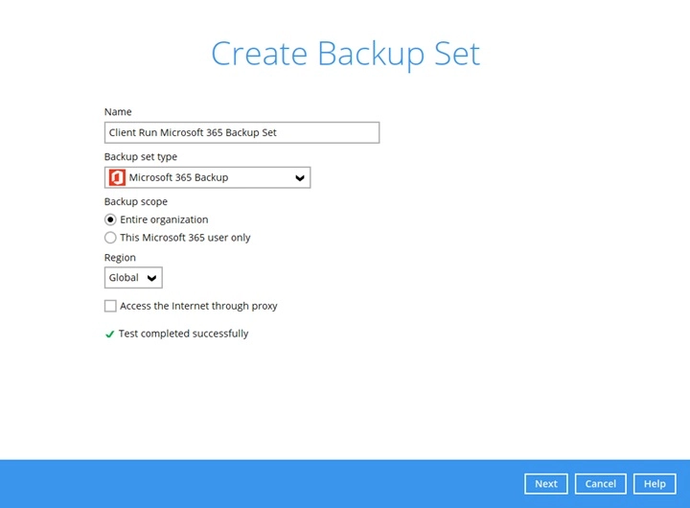 Microsoft 365 backup set step