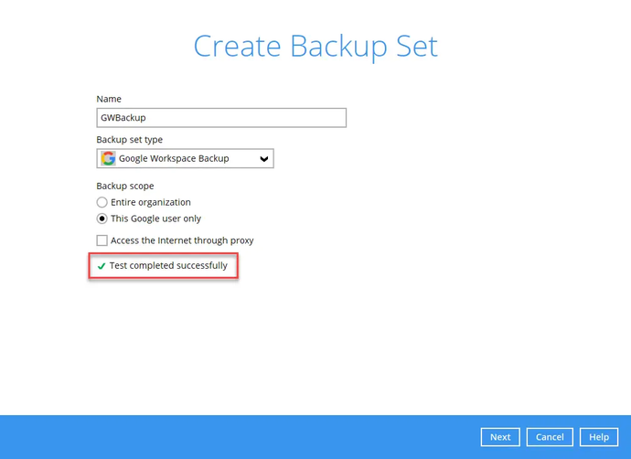 Google Workspace backup set step