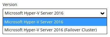 Hyper-V version selection showing the Failover Cluster option