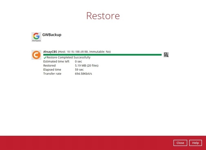 Restore completed successfully