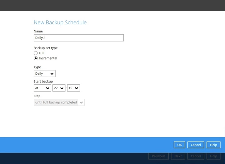 Hyper-V backup set step