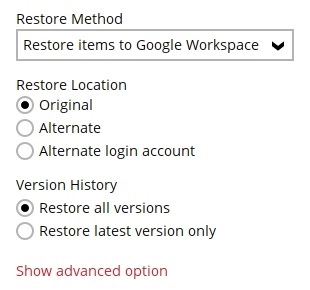 Restore items to Google Workspace