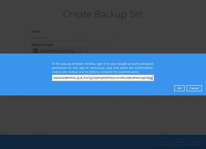 Google Workspace backup set step