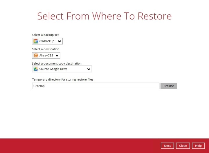 Google Workspace restore step