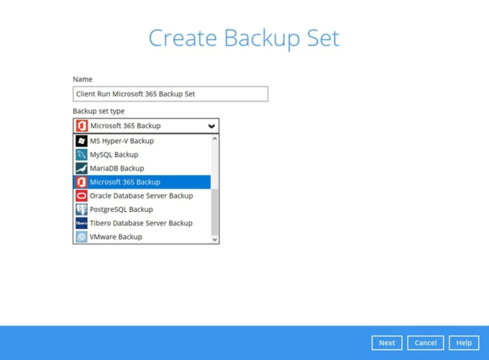 Microsoft 365 backup set step
