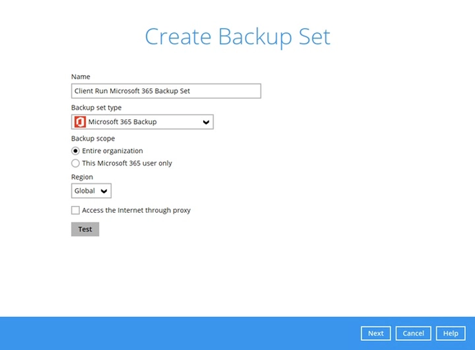 Microsoft 365 backup set step