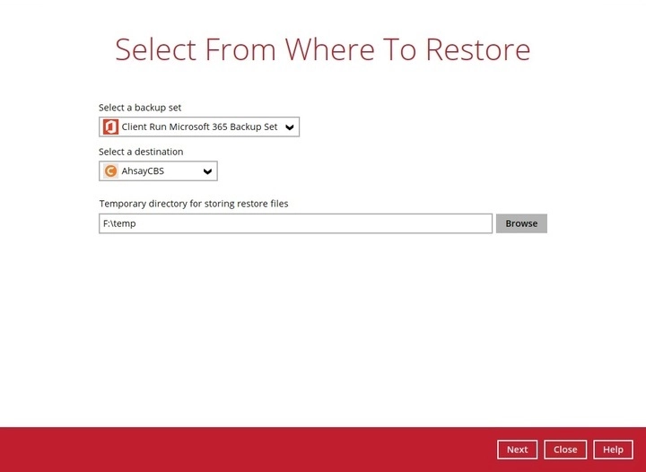 Microsoft 365 restore step
