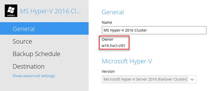 General settings showing the cluster node owner