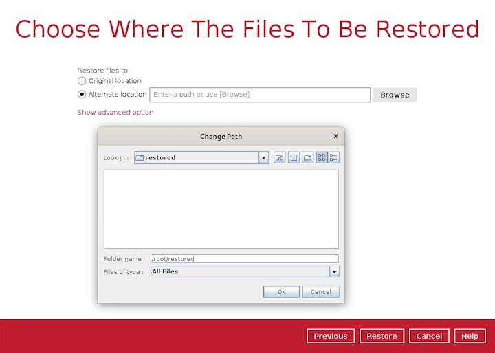 Restoring to an alternate location on Linux or macOS