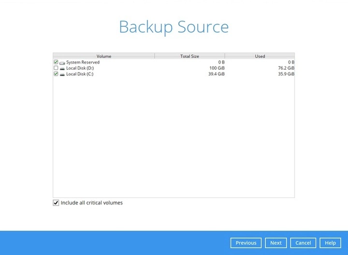Windows system backup set step