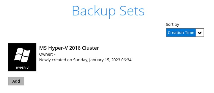 Hyper-V backup set step