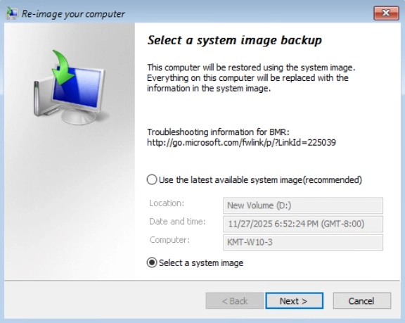 Windows system restore step