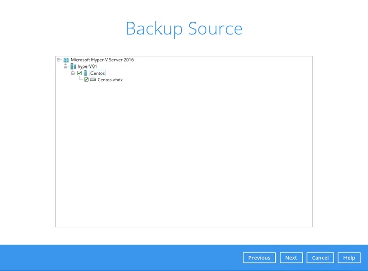 Hyper-V backup set step
