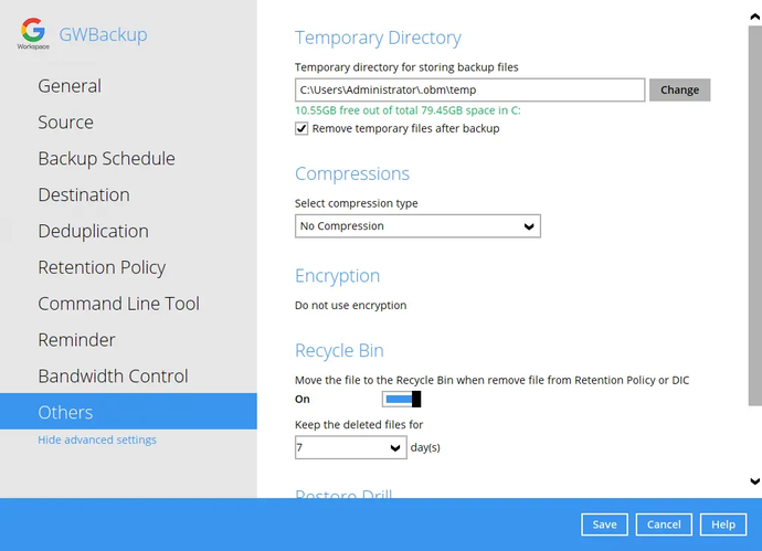 Google Workspace backup set step