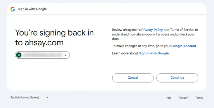 Google Workspace backup set step