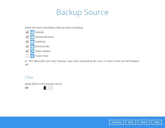 Microsoft 365 backup set step
