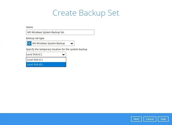 Windows system backup set step