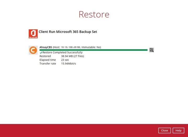 Restore completed successfully