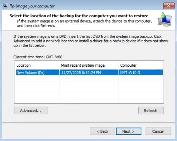 Windows system restore step