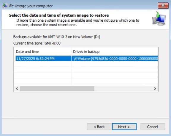 Windows system restore step