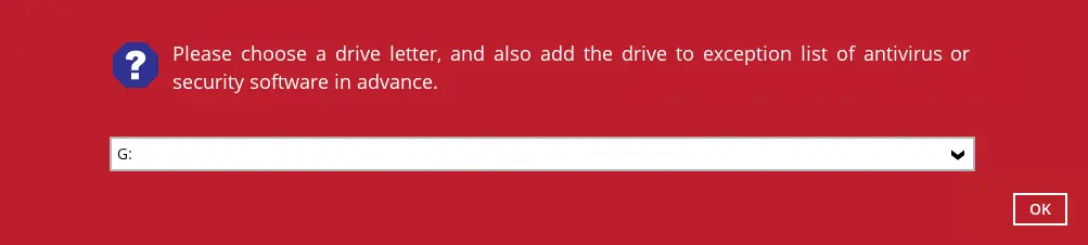 Selecting a drive letter for the mount