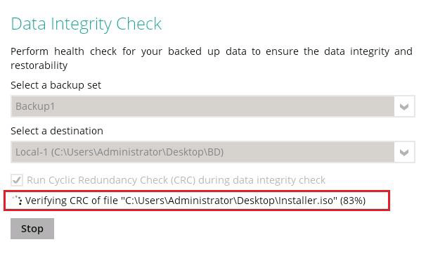 Ahsay data integrity check running