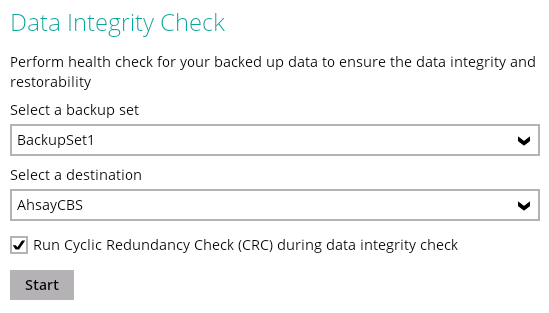 Ahsay data integrity check with CRC