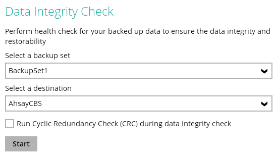 Ahsay data integrity check without CRC