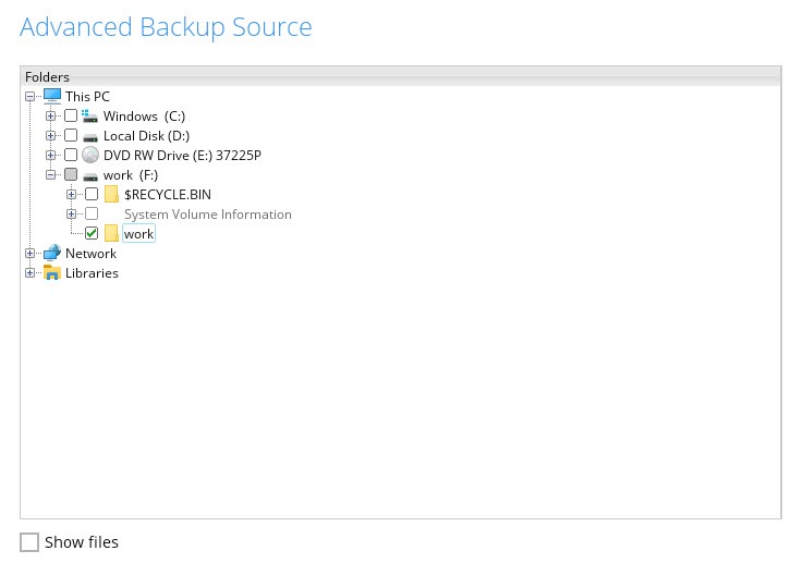 BOBcloud source backup selection