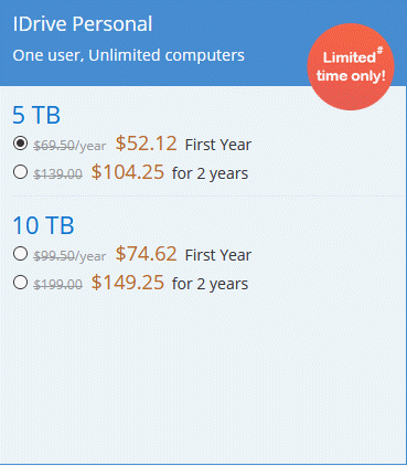 IDrive Personal pricing