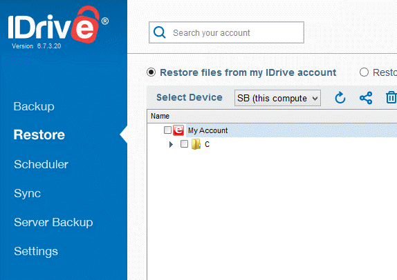 IDrive restore
