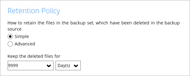 Cloud Backup Retention Policy settings