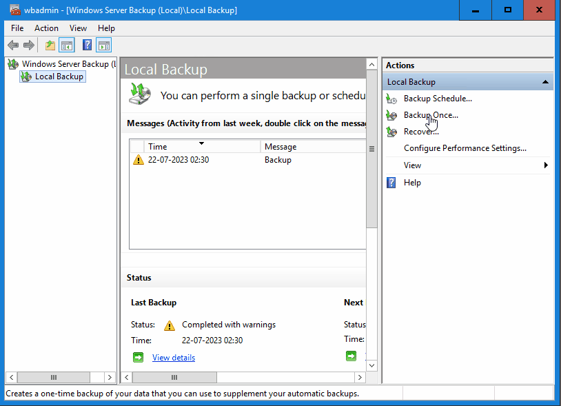 How to Perform One Time Backup with Windows Server