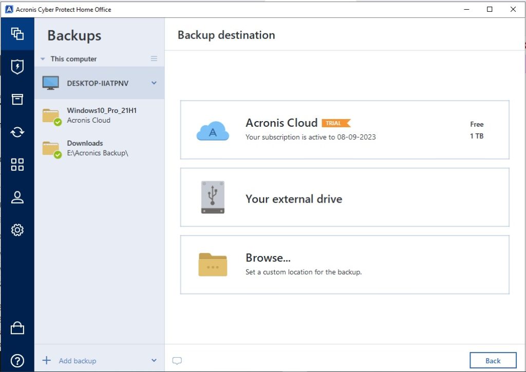 Acronis Backup Destination