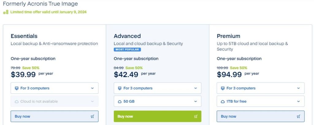 Acronis Cyber Protect home new pricing 2024