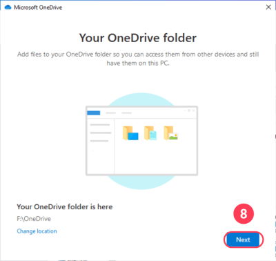 Click on the Next Button, after changing OneDrive Save Location