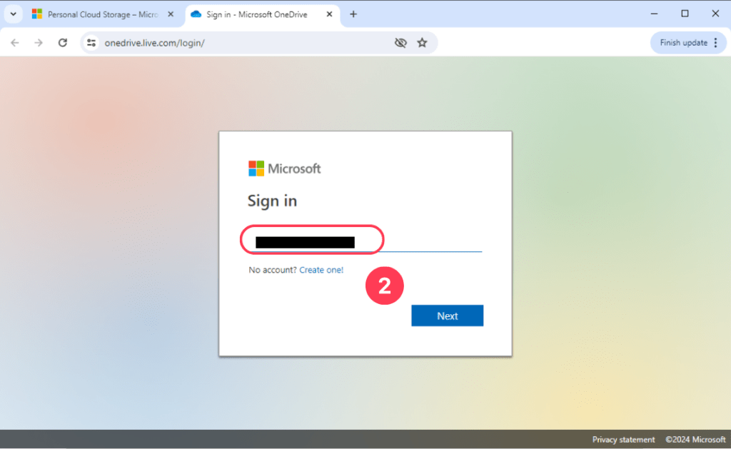 Enter your credential on OneDrive Login Page