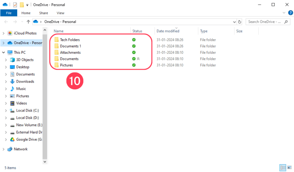 Review the stored OneDrive file on External Hard Drive