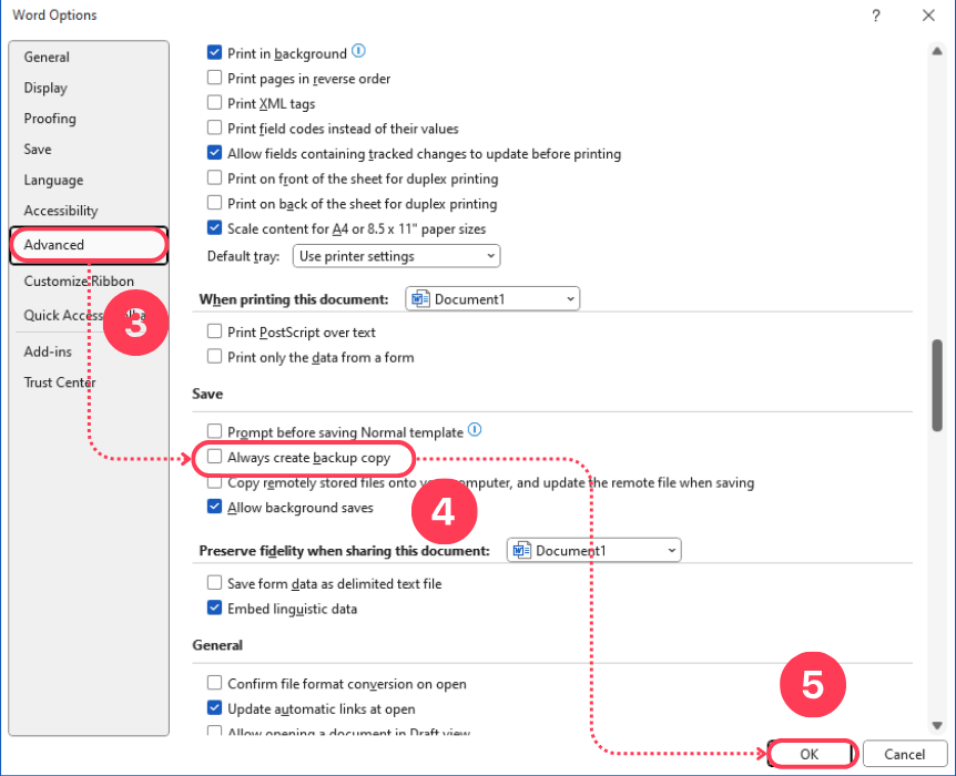 How To Enable Backup Option for Word Files