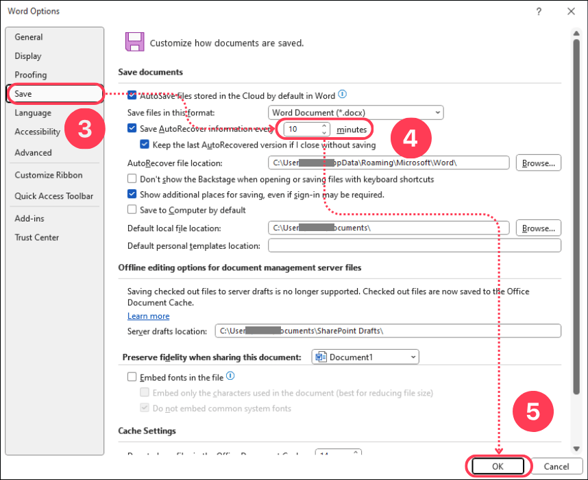 How do I get Microsoft Word to save AutoRecover versions every minute