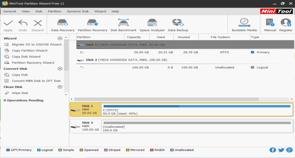 Minitool partition User interface